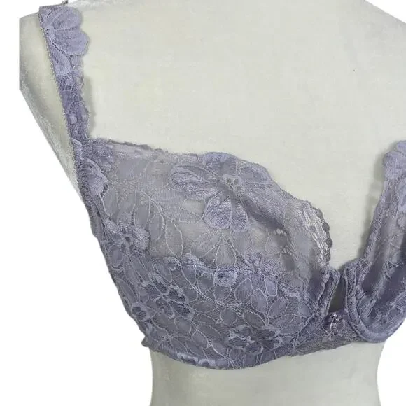 Victoria's Secret Lace Bra Underwire Unlined Pastel Lilac Size 36C Sexy Y2K - Picture 2 of 11